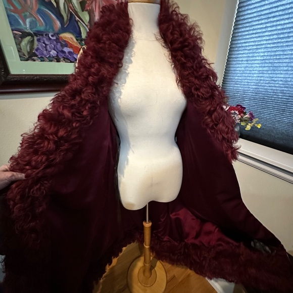 Curly Mongolian Lamb Fur & Tapestry Princess Coat by Anne Klein c.1970 - sz S- M - Picture 13 of 16